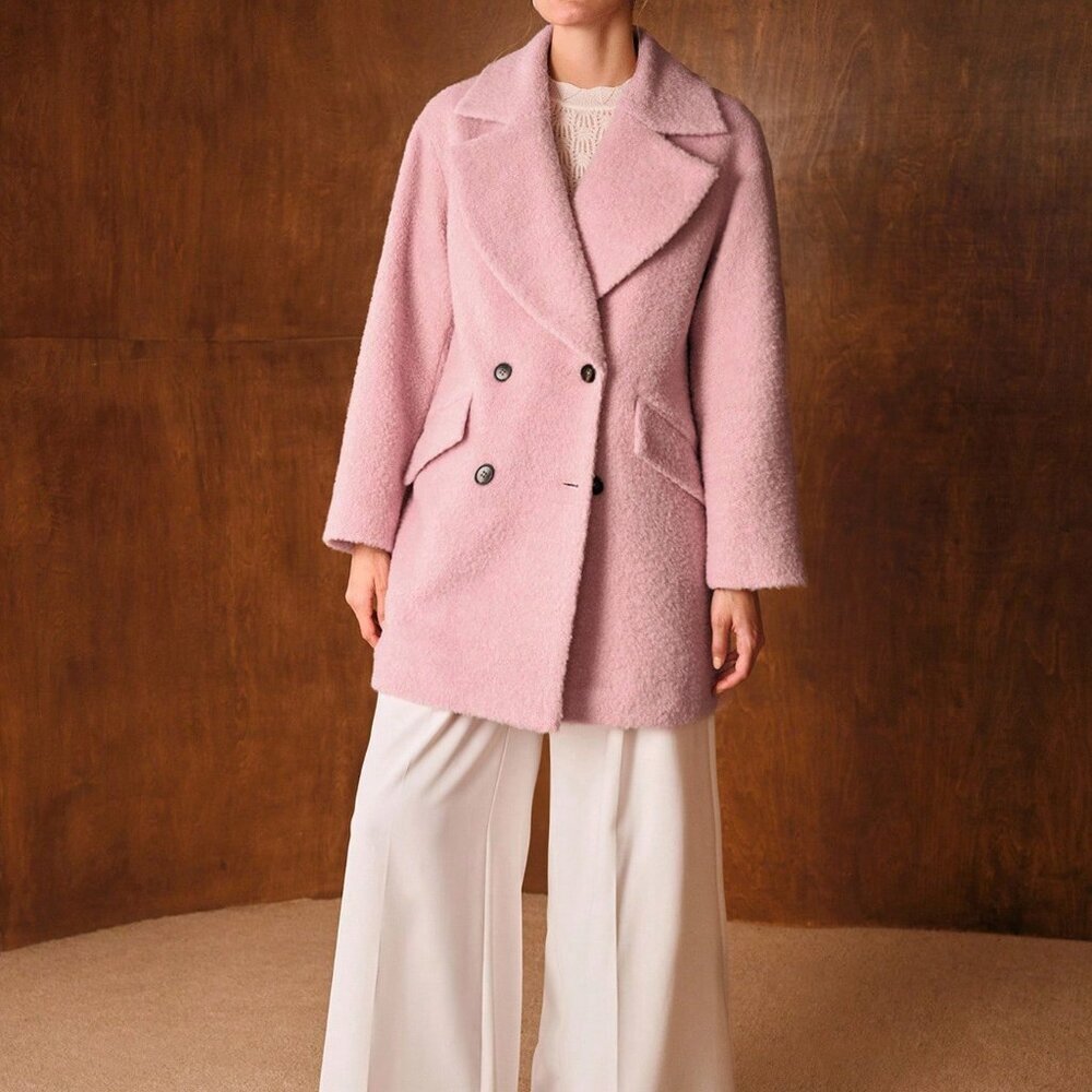 Pink Elegant Women's Double Breasted Overcoat - Picture 4 of 7